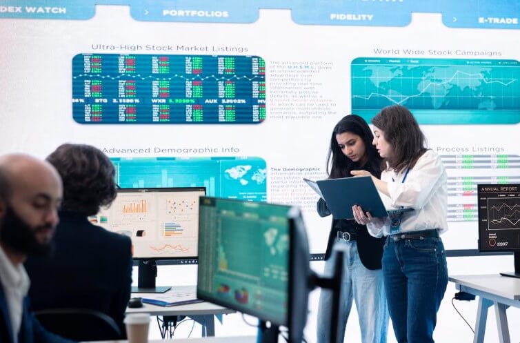affiliates group work in monitoring room